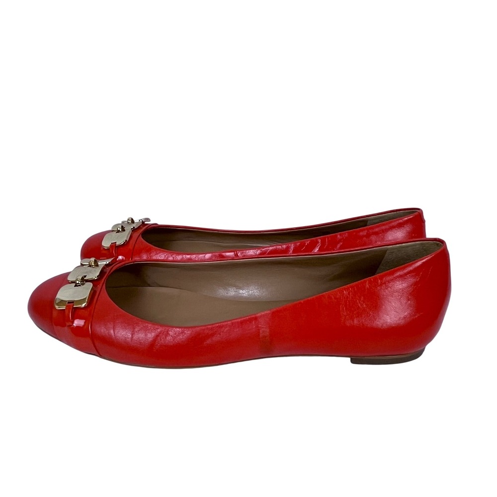 Talbots Red Orange Leather Ballet Flats Gold Detail Women Size 9B Round Toe * - Picture 4 of 9